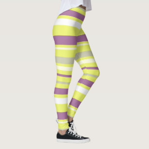 Legging Abstrato Art Cinzas Roxas Amarelas Strips