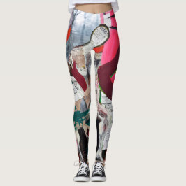 Legging Abstrato Art Collage pintado manualmente