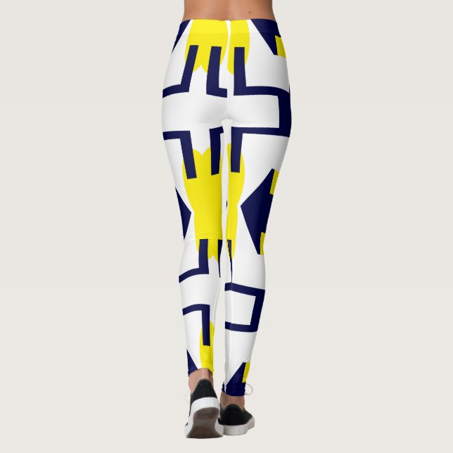 Legging Abstrato Art Dark Azul Amarelo Branco (Verso)