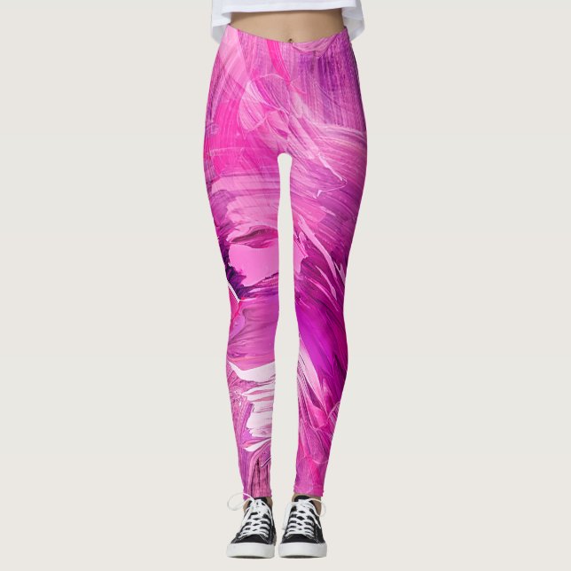 Legging Abstrato Art Moderno Cor-de-Rosa Púrpura Branco (Frente)