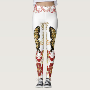 Legging Abstrato Art Rosas Borboleta Varrendo Corações Dou