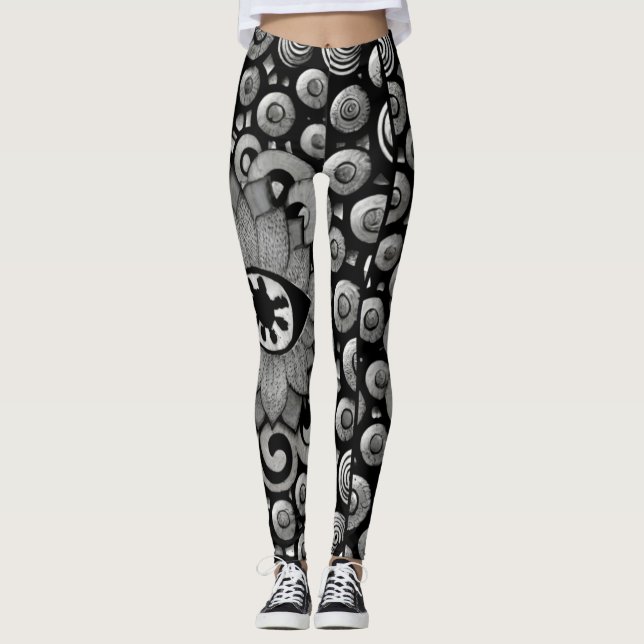 Legging abstrato-arte, patas pretas e cinzas (Frente)