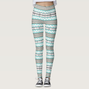 Legging Abstrato Aztec Mint Green Aqua Cinza Padrão