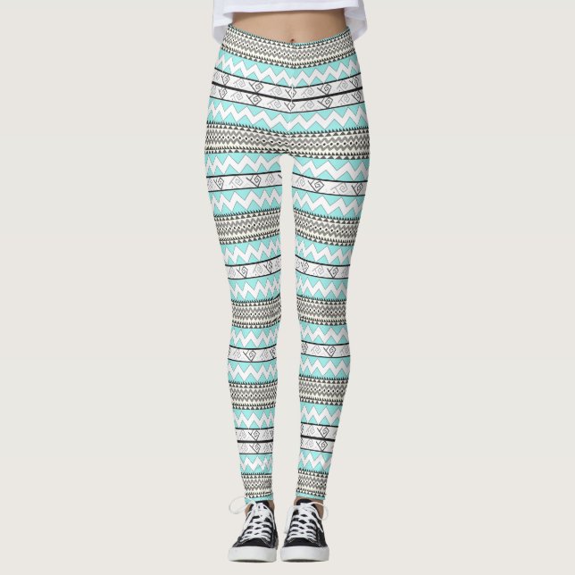 Legging Abstrato Aztec Mint Green Aqua Cinza Padrão (Frente)