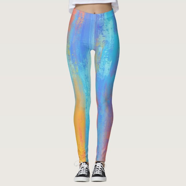 Legging Abstrato Azul e Laranja (Frente)