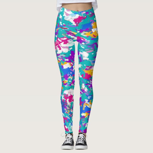 Legging Abstrato Azul e Rosa (Frente)