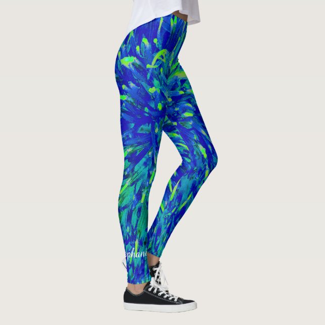 Legging Abstrato azul e verde com nome personalizado (Direita)