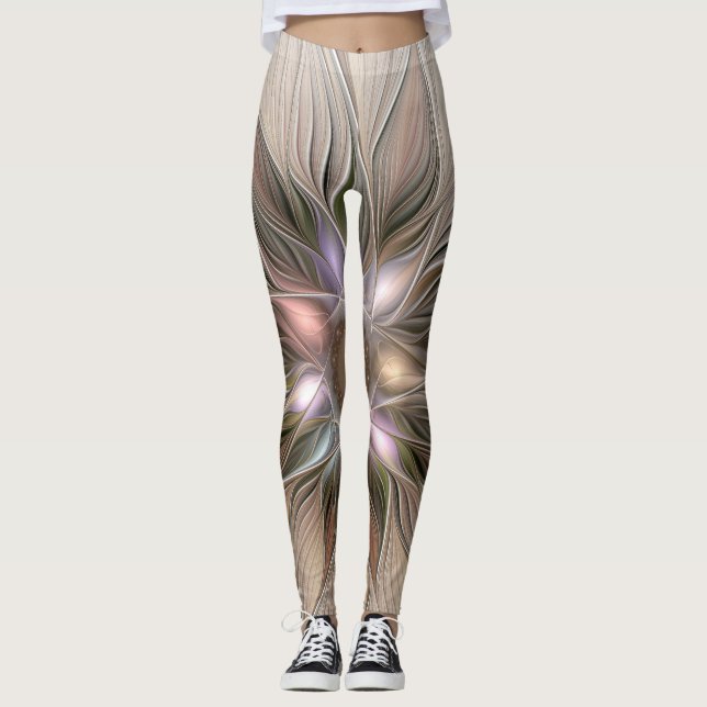 Legging Abstrato Beige Brown Floral Fractal de Flor Joyful (Frente)