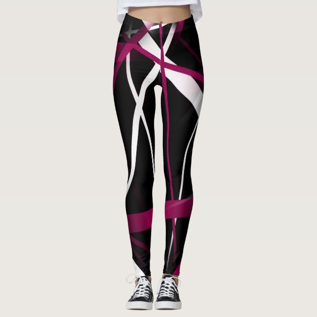 Legging Abstrato cor-de-rosa sem costura e linhas brancas  (Frente)