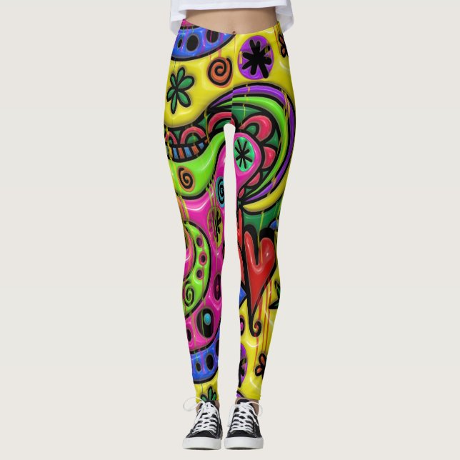Legging Abstrato da pintura do gotejamento do doodle dos (Frente)
