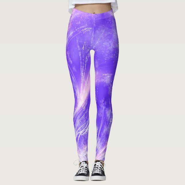 Legging Abstrato Dandelions e vagalumes Roxo (Frente)