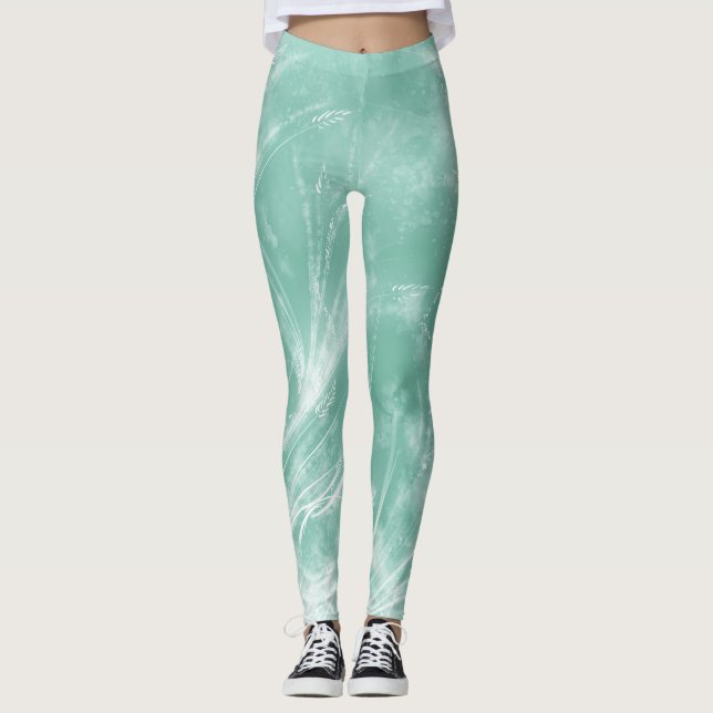Legging Abstrato Dandelions e vagalumes verdes (Frente)