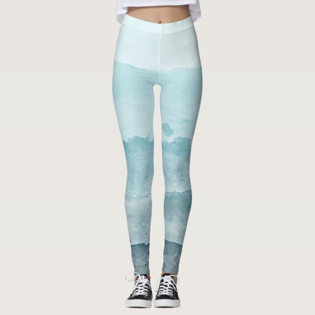 Legging Abstrato de aquarela azul (Frente)