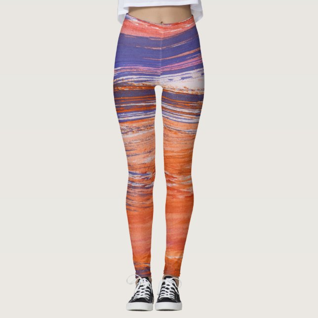 Legging Abstrato de Aquarela: Mistura Azul Laranja (Frente)