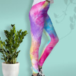 Legging Abstrato de arte colorida, vibrante, cor-de-rosa,<br><div class="desc">Estas leggings coloridas são desenhadas usando minha abstrato original criada com tintas em tons vibrantes de rosa brilhante,  azul-aqua,  amarelo-limão e roxo. Estas leggings divertidas e engraçadas fazem yoga moderna de tendências excelentes ou calças de exercícios ou são excelentes de simplesmente andar de um lado para o outro.</div>