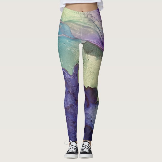 Legging Abstrato de Arte Líquida de Álcool Multicolorido P (Frente)