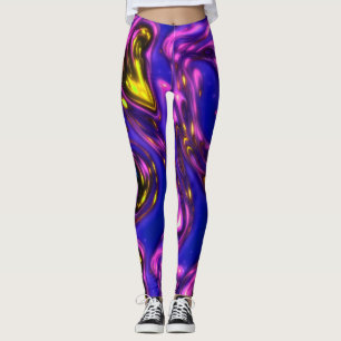 Legging Abstrato de Arte Líquida Roxa e Amarela