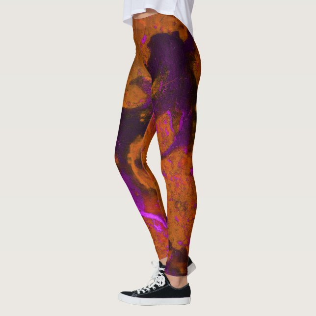 Legging Abstrato de calcário em púrpura e laranja queimado (Esquerda)