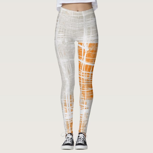 Legging Abstrato de cinza de laranja branco, com padrão (Frente)