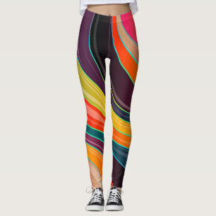 Legging Abstrato de espiral amarelo-roxo laranja