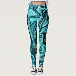 Legging Abstrato de espiral de chic azul e Dourado