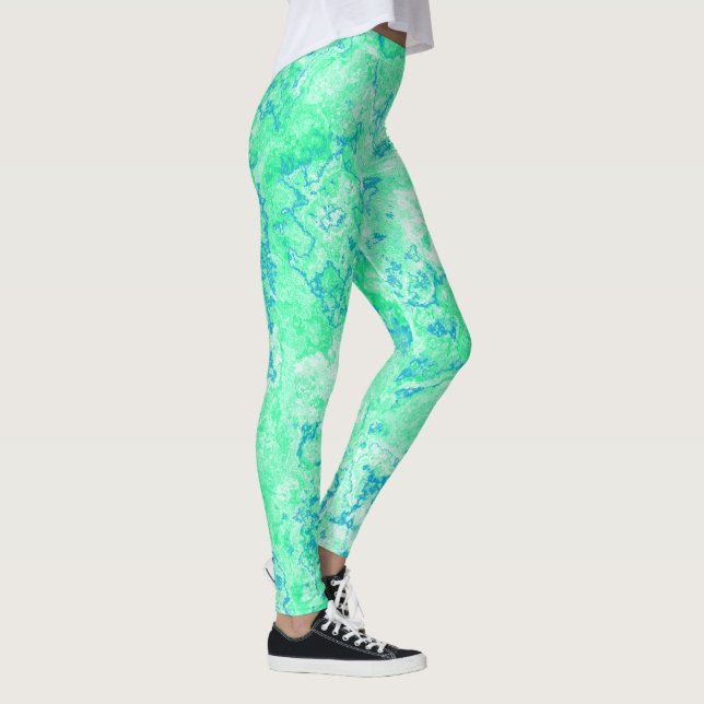 Legging abstrato de espiral de mármore verde e azul (Direita)