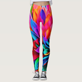 Legging Abstrato de Flor Arco-Íris Vibrante