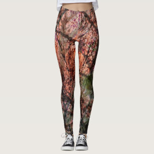 Legging Abstrato de floresta em camadas em ferrugem, marro