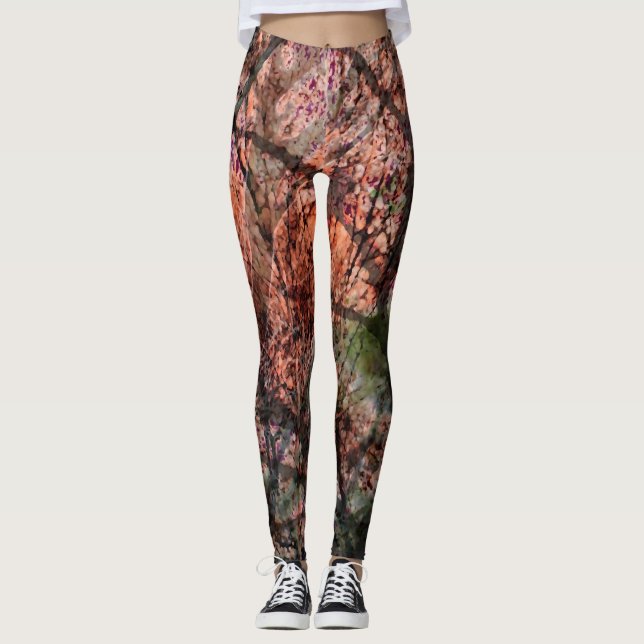 Legging Abstrato de floresta em camadas em ferrugem, marro (Frente)