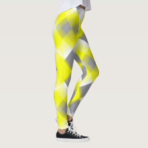 Legging Abstrato de Geometria Funky Arte Amarela Cinza Bra