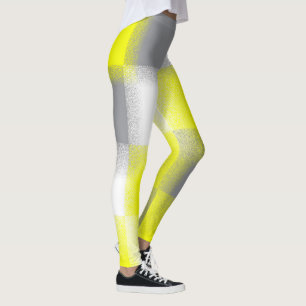 Legging Abstrato de Geometria Funky Arte Amarela Cinza Bra