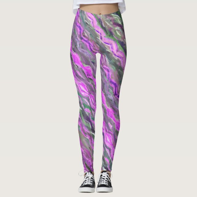 Legging Abstrato de giz rosa, roxo e verde Pastel (Frente)