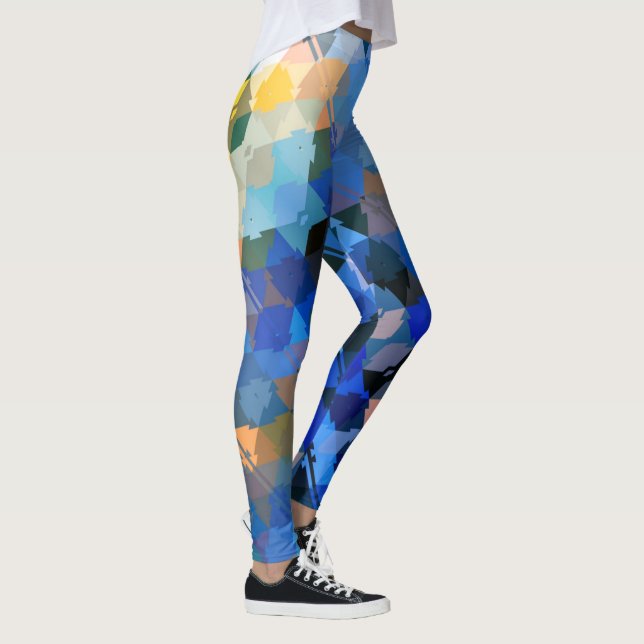 Legging abstrato de laranja azul roxo, geométrico (Direita)