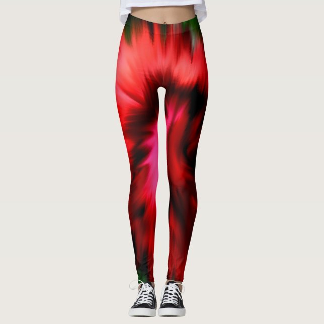 Legging Abstrato De Mãos Vermelhas E Rosa (Frente)