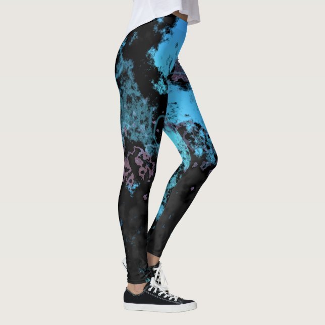 Legging Abstrato de mármore azul, Cinza e roxo (Direita)