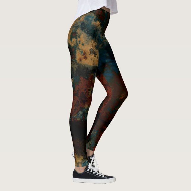 Legging Abstrato de mármore azul, turquesa e ferrugem (Direita)