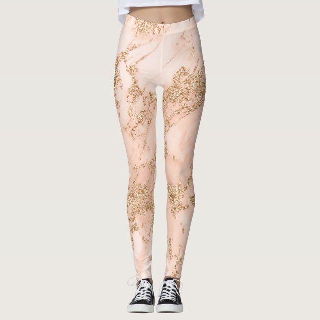 Legging abstrato de mármore Rosa dourado (Frente)