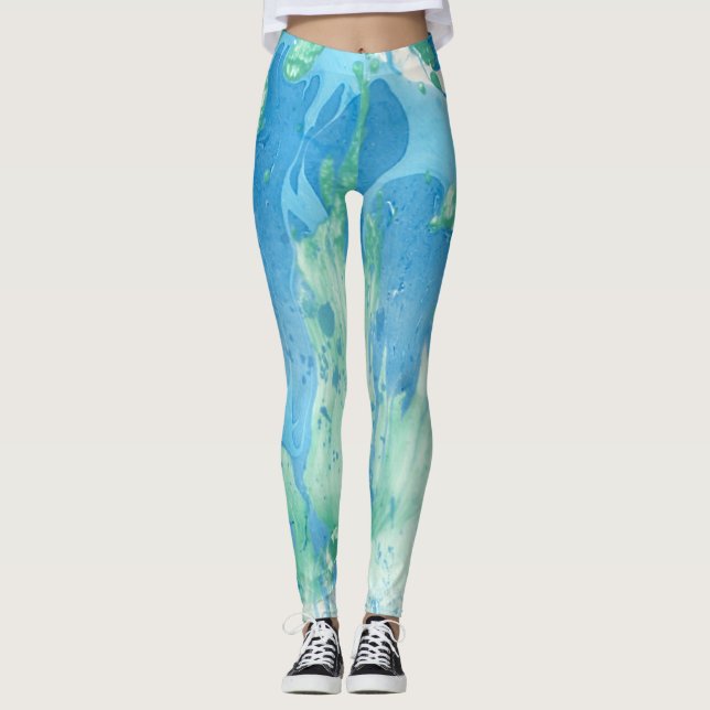 Legging Abstrato de Moderno Verde Azul de Personalização (Frente)