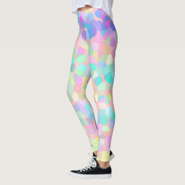 Legging Abstrato de Mosaico Verde-Rosa Azul