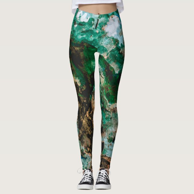 Legging Abstrato de muss Agate Green Crystal Geode (Frente)