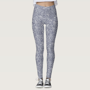 Legging Abstrato de na moda Azul/Cinza Padrão Botânico