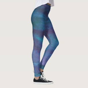 Legging Abstrato de Omã Azul   Roxo Violeta-Teal Turquesa
