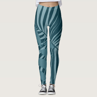 Legging abstrato de palma e folha tropical em cinza azul