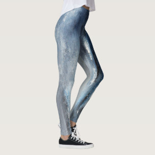 Legging Abstrato de Pernas de Mar Negro Azul