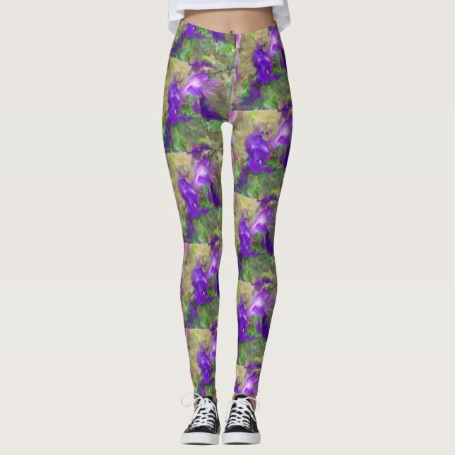 Legging Abstrato de Petunias Roxo (Frente)