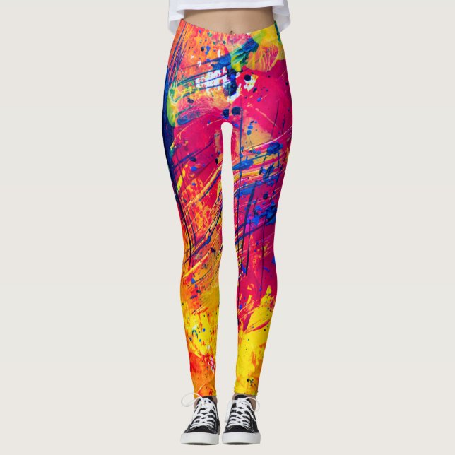Legging Abstrato de pintura colorido brilhante (Frente)