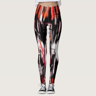 Legging Abstrato de pintura de cor branca, cor laranja Ver