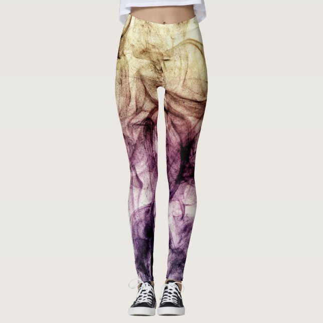 Legging Abstrato de poeira Enfumaçado marrom púrpura (Frente)