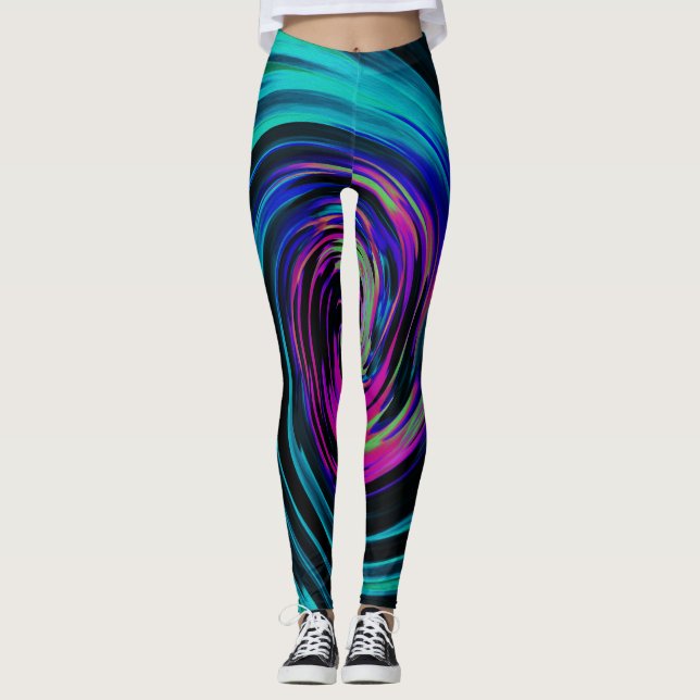 Legging Abstrato de preto e turquesa Dramático (Frente)