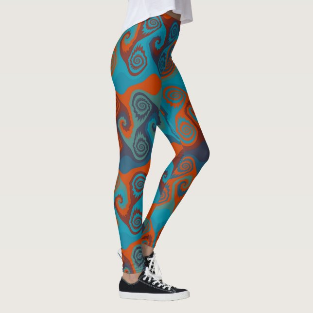 Legging Abstrato de redemoinho laranja e turquesa (Direita)
